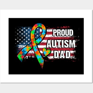 Autism Awareness T-Shirt Pround Autism Dad Vintage USA Flag Gift Posters and Art